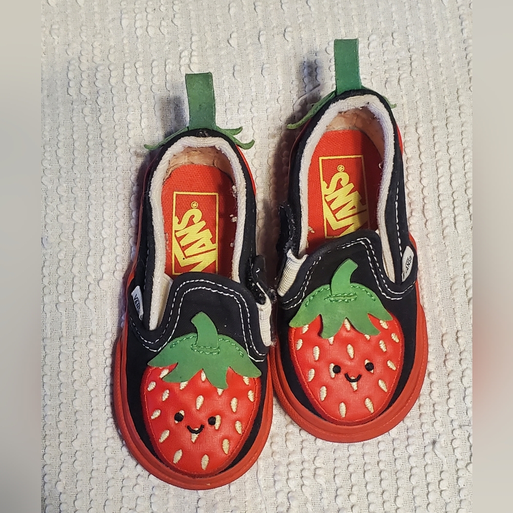 Vans Kids Strawberry Slip-On Shoes - Black and Red